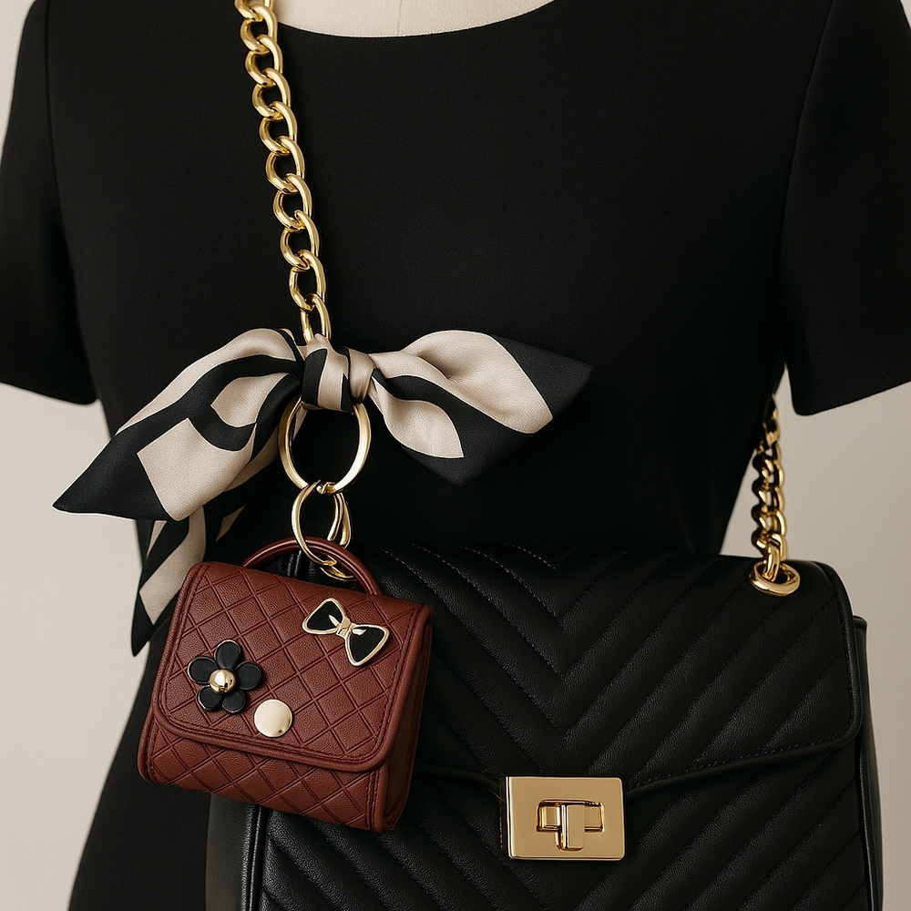 Mini Burgundy Quilted Purse Keychain